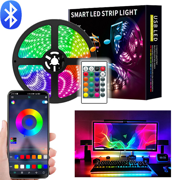 BANNAI ledテープライト テープライト RGB USB 間接照明 3m/5m セット 大粒LED ライトテープ 音楽連動 APP連動 1600万色  調光可能  簡単設置 防水 切断可能 CC1｜heartsystem