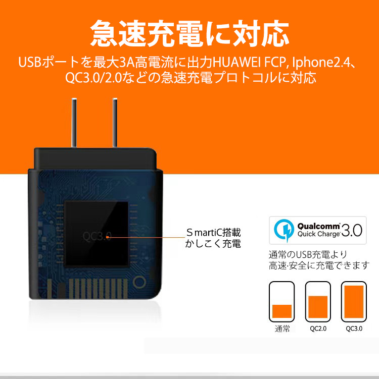 iphone14 HUAWEI 急速充電器 Quick Charge 3.0 iPhone USB充電器  ACアダプター スマホ充電器  軽量 コンセント 3A出力  PSE認証済製品 Android充電器｜heartsystem｜02