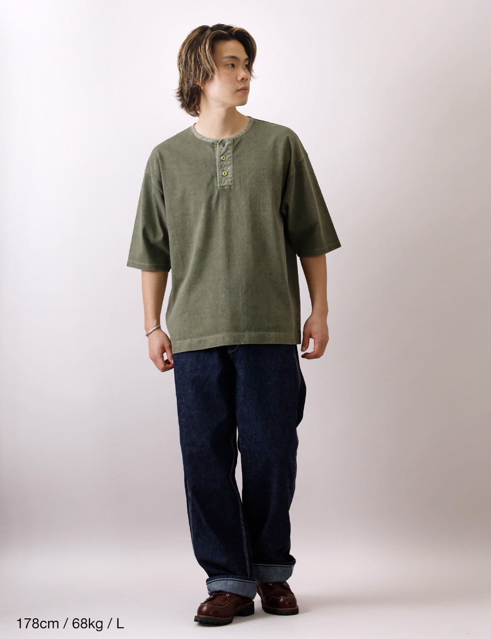 まぁたん④夏３Ｌブルーグリーン∞カットワークレース切替半袖Ｔシャツ BARNS OUTFITTERS（バーンズ アウトフィッターズ） ヘンリーネックT