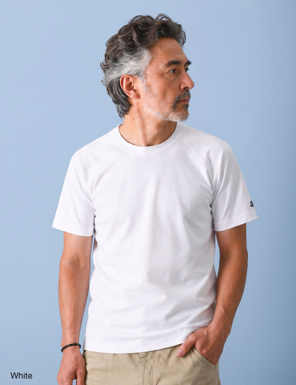 BLUE PORT Tシャツ メンズ 半袖 スパンフライス ストレッチ 刺繍 ワン