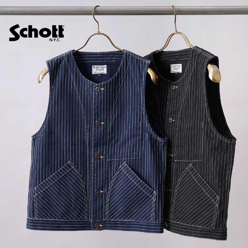 Schott ヒッコリーベスト ブラック Lサイズ SCHOTT / ショット】 OLD HICKORY DENIM VEST / オールド ヒッコリー