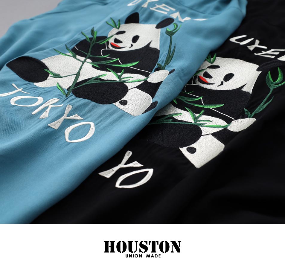 シャツ メンズ スカジャン 刺繍 半袖シャツ HOUSTON ヒューストン ミリタリー パンダ
