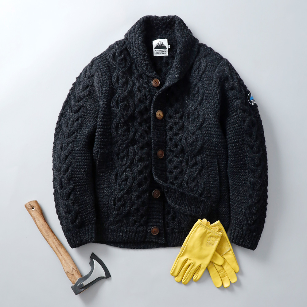 HIMALAYAN CLIMBER'S HAND-KNIT ショールカラーカーディガン メンズ