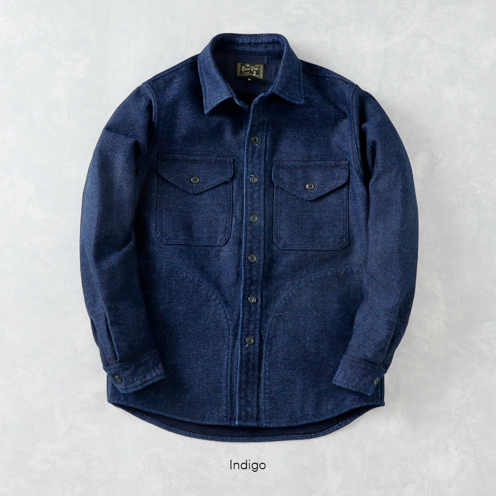 45R　コットン織スタンドカラー　ノーカラージャケット　藍染　インディゴブルー 45R コットン織スタンドカラー ノーカラージャケット 藍染 インディゴ