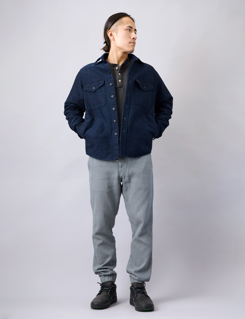 BLUE PORT 刺し子 シャツ ジャケット インディゴ ライトアウター