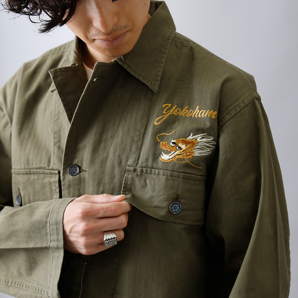 ミリタリージャケット メンズ 薄手 刺繍 M43 ARMY 富士山 羽織り