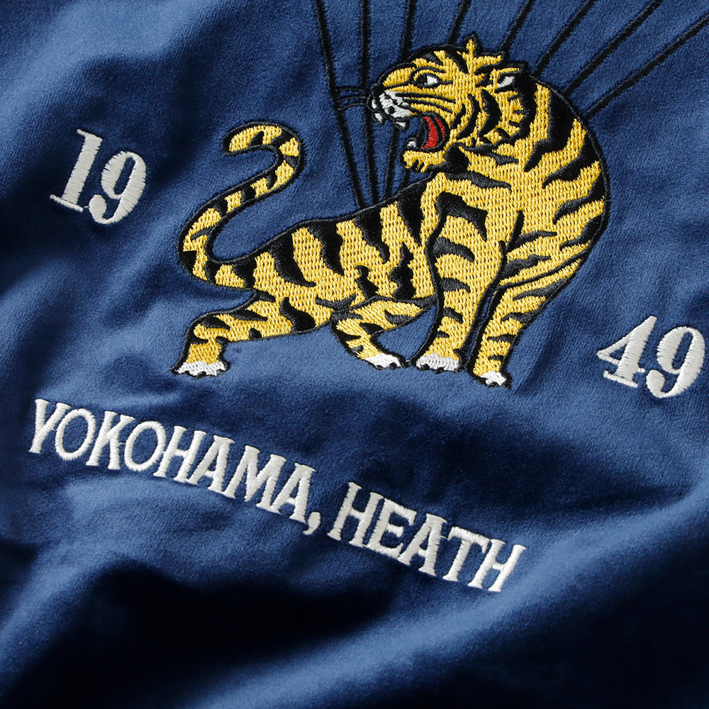 ベロア 刺繍ジャケット スカジャン メンズ 半袖 タイガー 虎 ラグラン