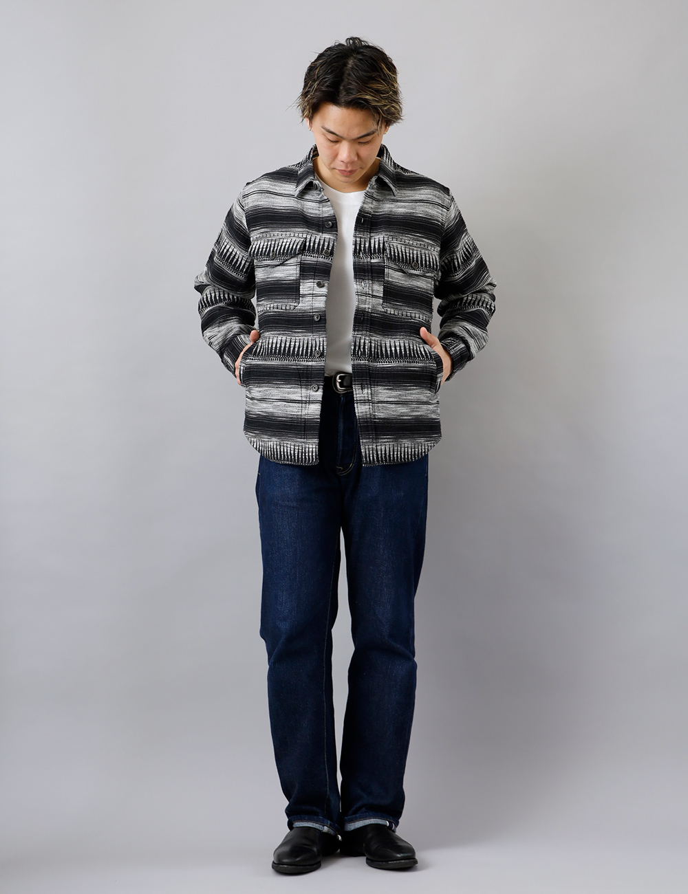 ジャカード シャツジャケット 日本製 メンズ アウター ネイティブ柄