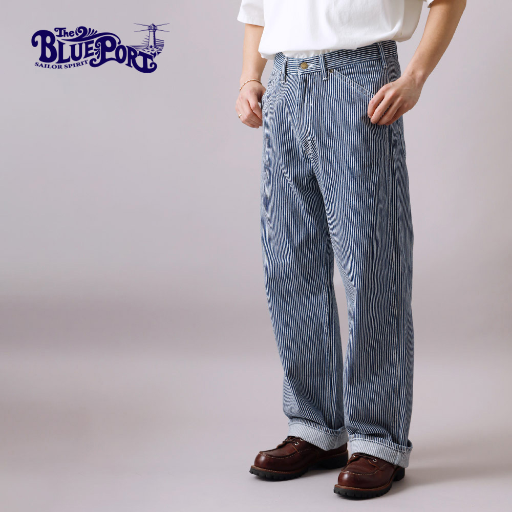 BLUE PORT ワイドパンツ メンズ ヒッコリー ヒッコリーパンツ