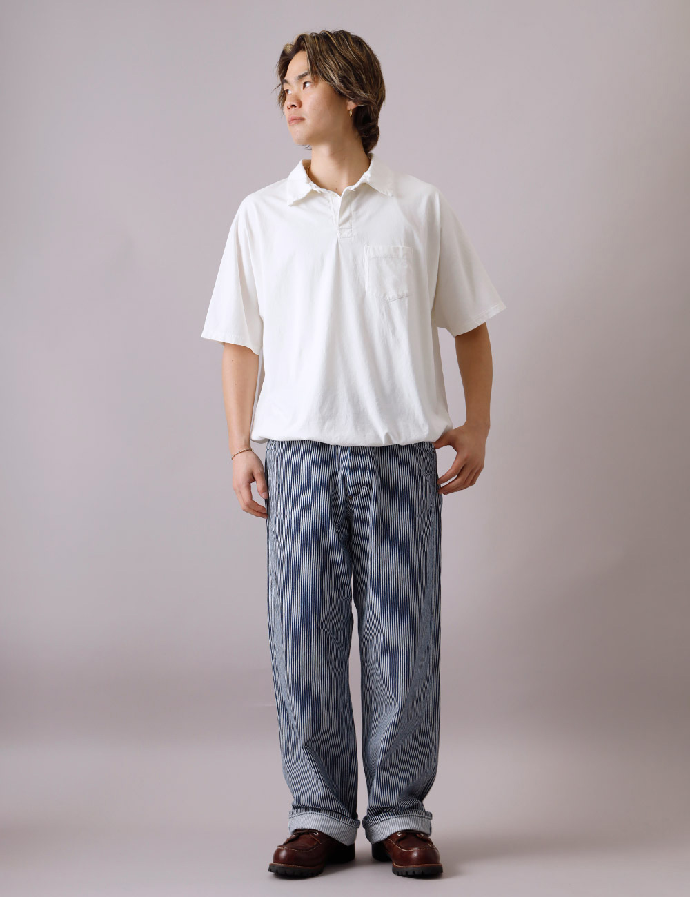 BLUE PORT ワイドパンツ メンズ ヒッコリー ヒッコリーパンツ