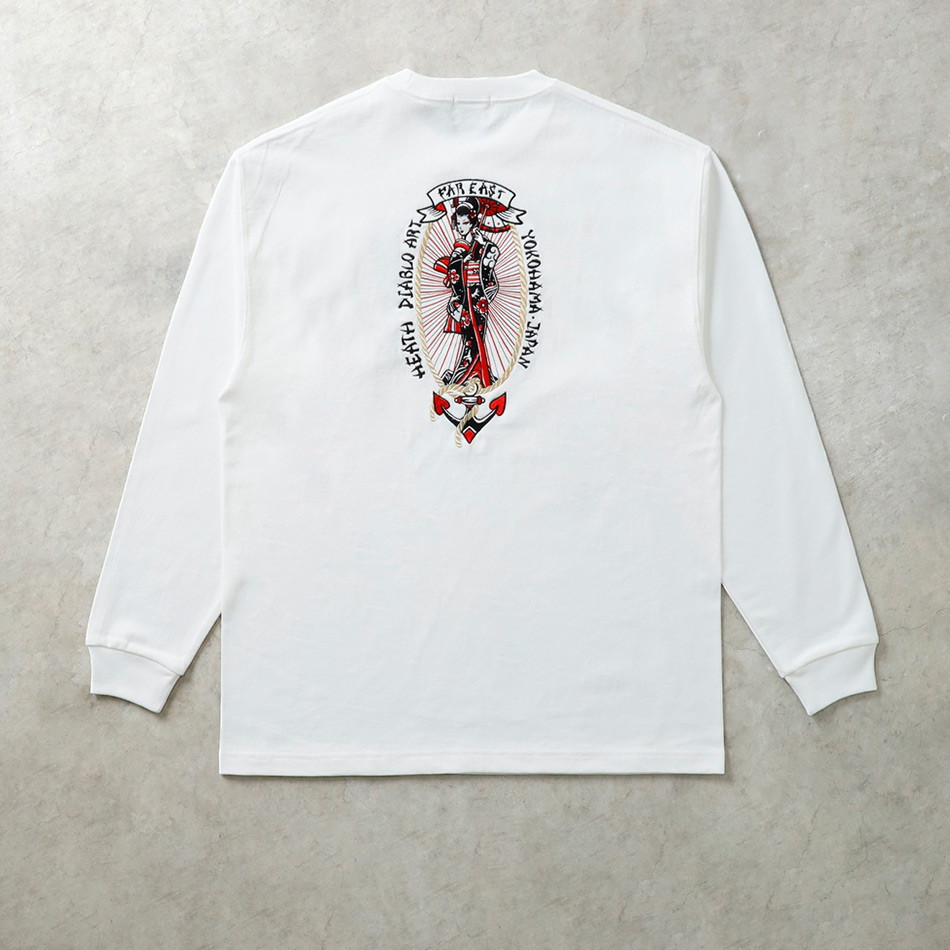 ロンT メンズ カットソー アメカジ 長袖 桐生産刺繍 刺繍Tシャツ 芸者