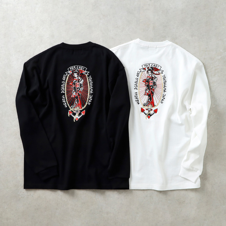 ロンT メンズ カットソー アメカジ 長袖 桐生産刺繍 刺繍Tシャツ 芸者