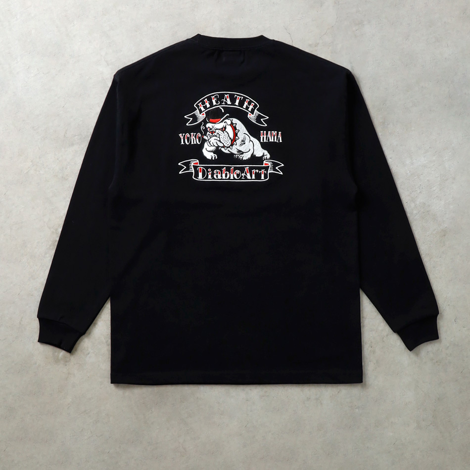 ■90s HARDY AMIES スウェット 長袖Tシャツ ロンT 刺繍ロゴ 黒 ロンT メンズ カットソー アメカジ 長袖 桐生産刺繍 刺繍Tシャツ