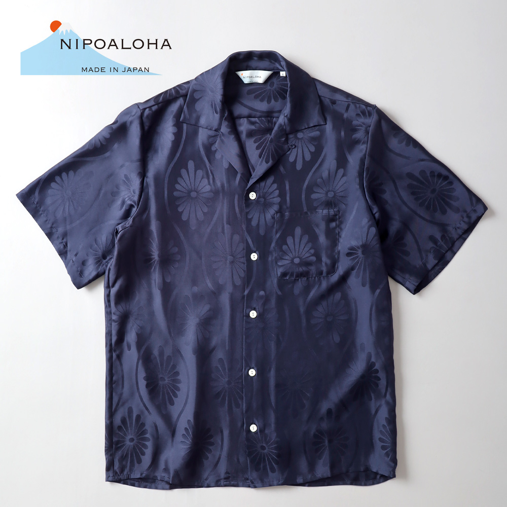 NIPOALOHA（ニポアロハ） アロハシャツ メンズ シルク100% 日本製 漆黒