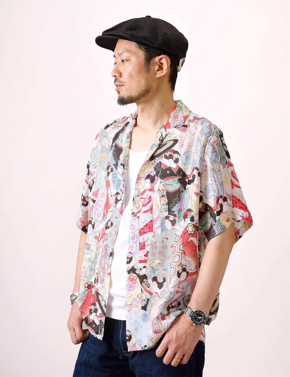 NIPOALOHA（ニポアロハ） アロハシャツ メンズ 日本製 シルク混 和柄