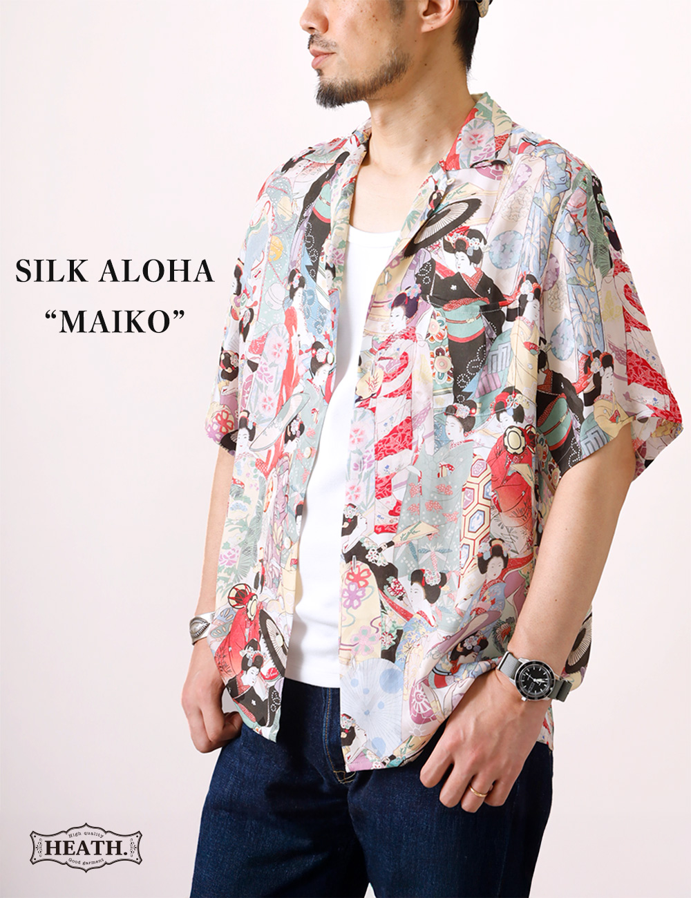 NIPOALOHA（ニポアロハ） アロハシャツ メンズ 日本製 シルク混 和柄