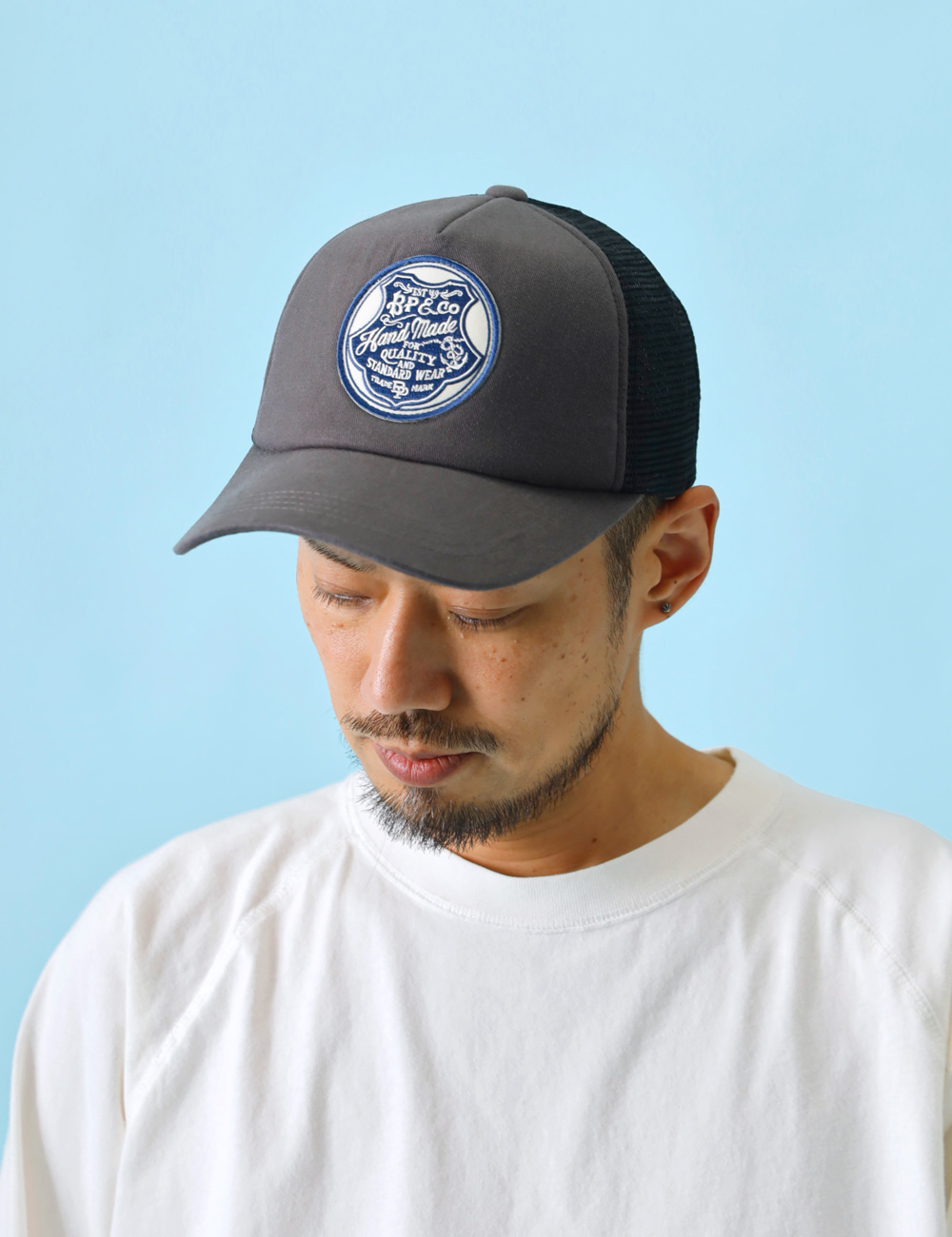 BLUE PORT メッシュキャップ メンズ 深め つば長 綿100%ツイル 刺繍