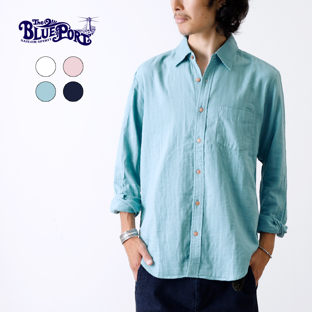 BLUE PORT ダブルガーゼ シャツ メンズ 長袖 M~2XL 日本製 アメカジ 綿