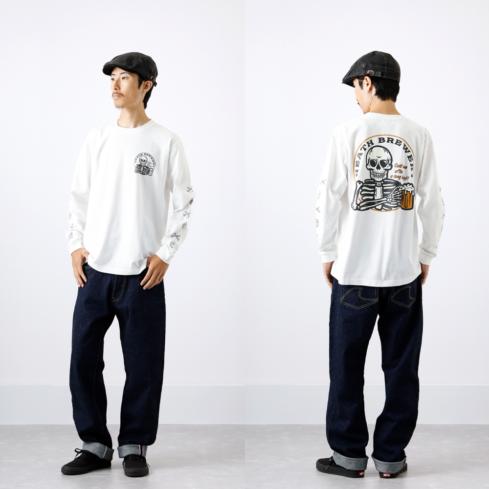 ロンT メンズ カットソー アメカジ 長袖 バックプリント 袖プリント