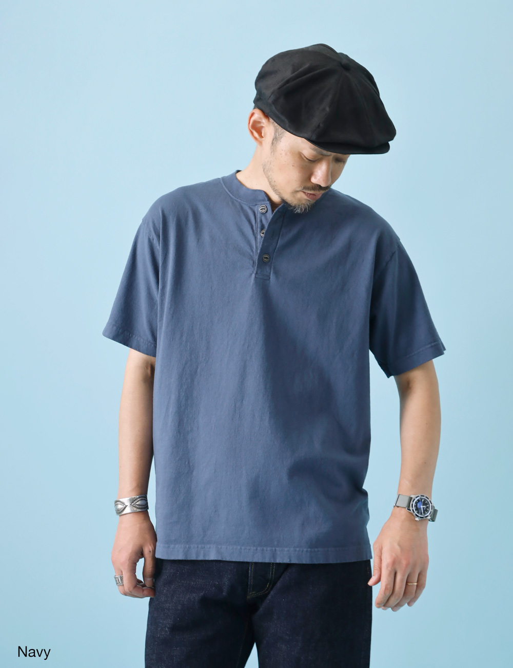 ヘンリーネックTシャツ メンズ 綿100% 丸胴 日本製 HEATH S-2XL