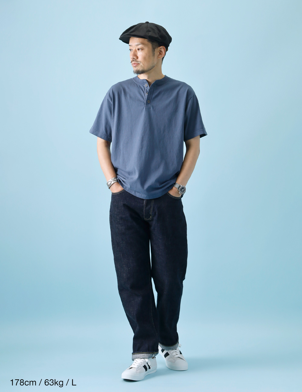 ヘンリーネックTシャツ メンズ 綿100% 丸胴 日本製 HEATH S-2XL