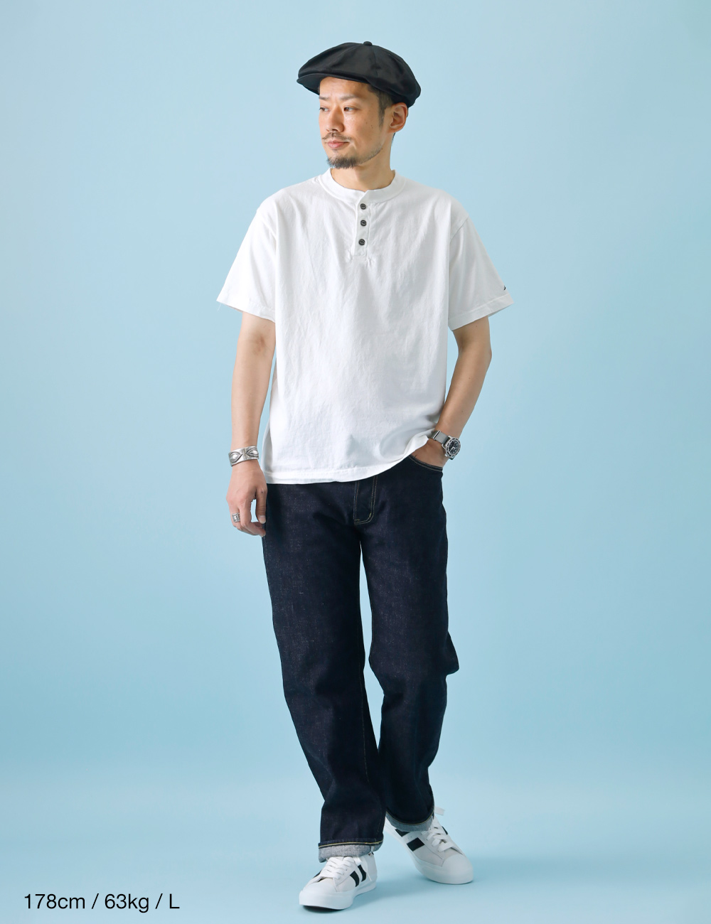 ヘンリーネックTシャツ メンズ 綿100% 丸胴 日本製 HEATH S-2XL