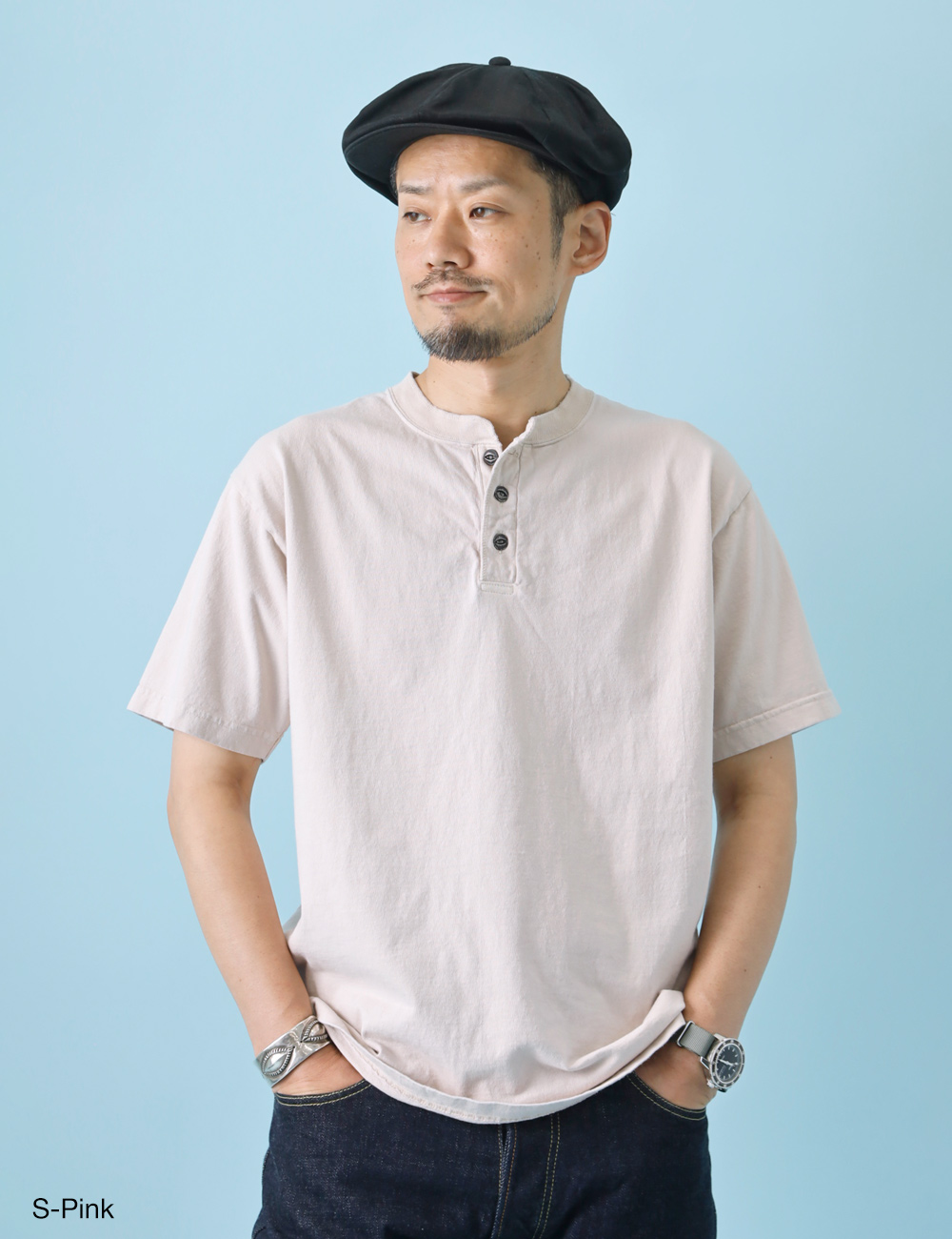 ヘンリーネックTシャツ メンズ 綿100% 丸胴 日本製 HEATH S-2XL