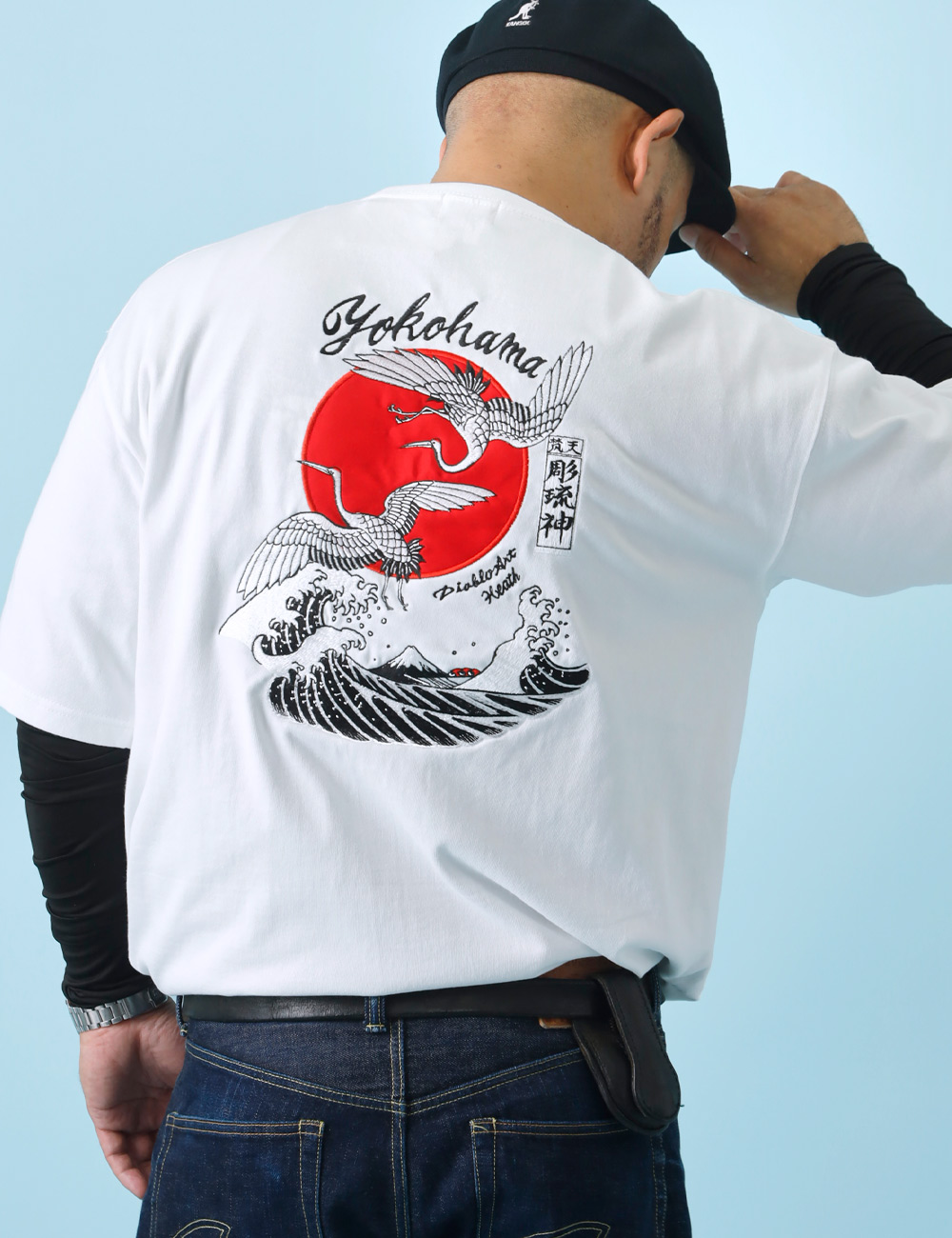 Tシャツ メンズ 刺繍 鶴 和柄 厚手 HEATH×Diablo Art M-XL : HEATH