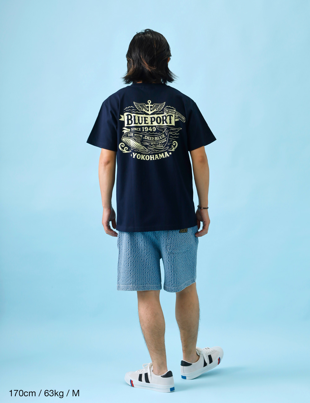 BLUE PORT Tシャツ メンズ 半袖 7.4oz バックプリント クジラ 柄 丸胴