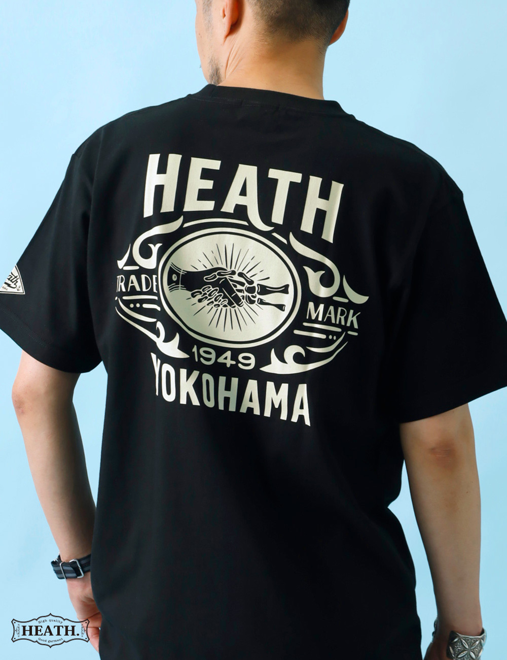 Tシャツ メンズ 半袖 7.4oz バックプリント 柄 丸胴 アメカジ HEATH S