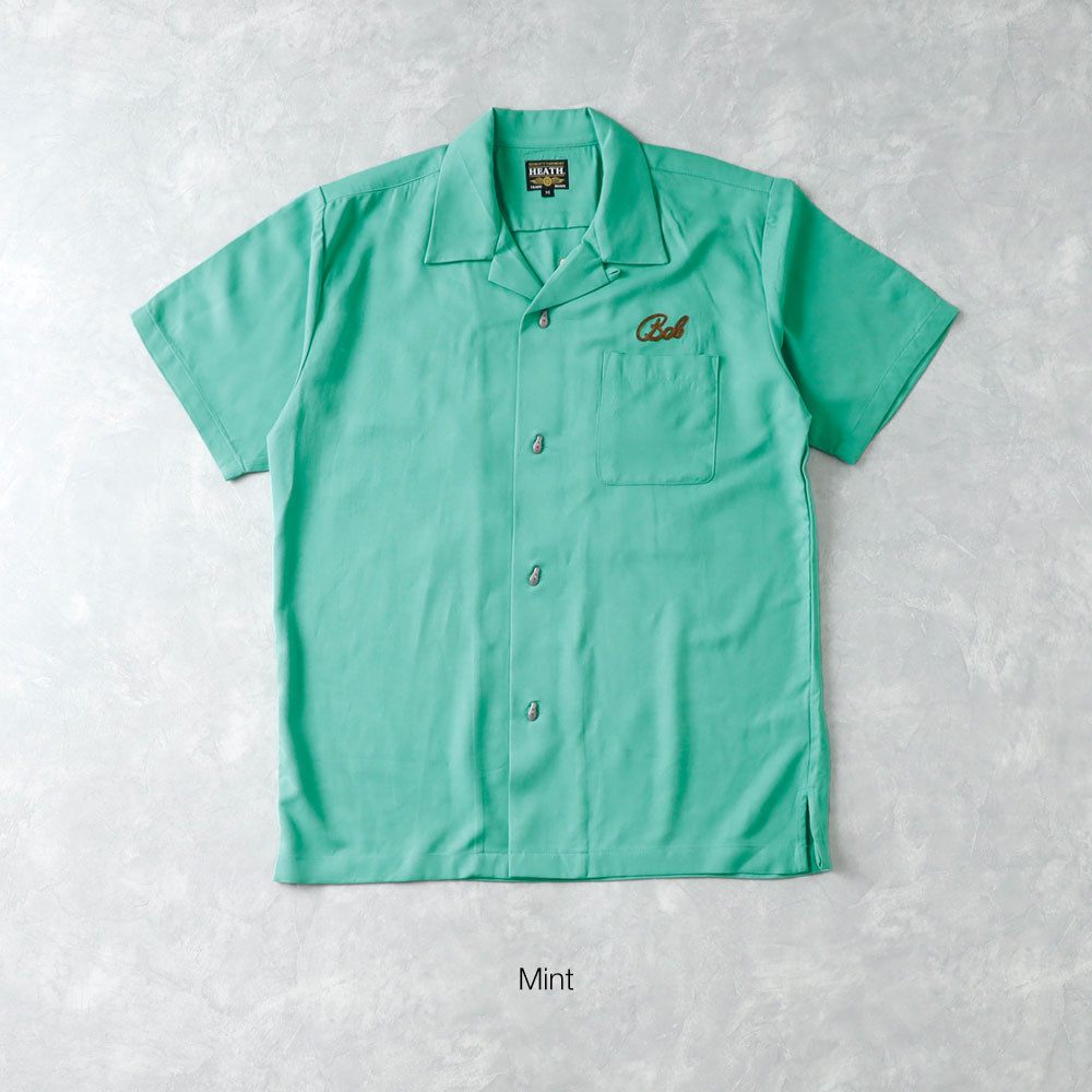 STORM ボウリングシャツ 半袖 緑 ボーリングシャツ メンズ 半袖シャツ 開襟シャツ オープンカラー 刺繍