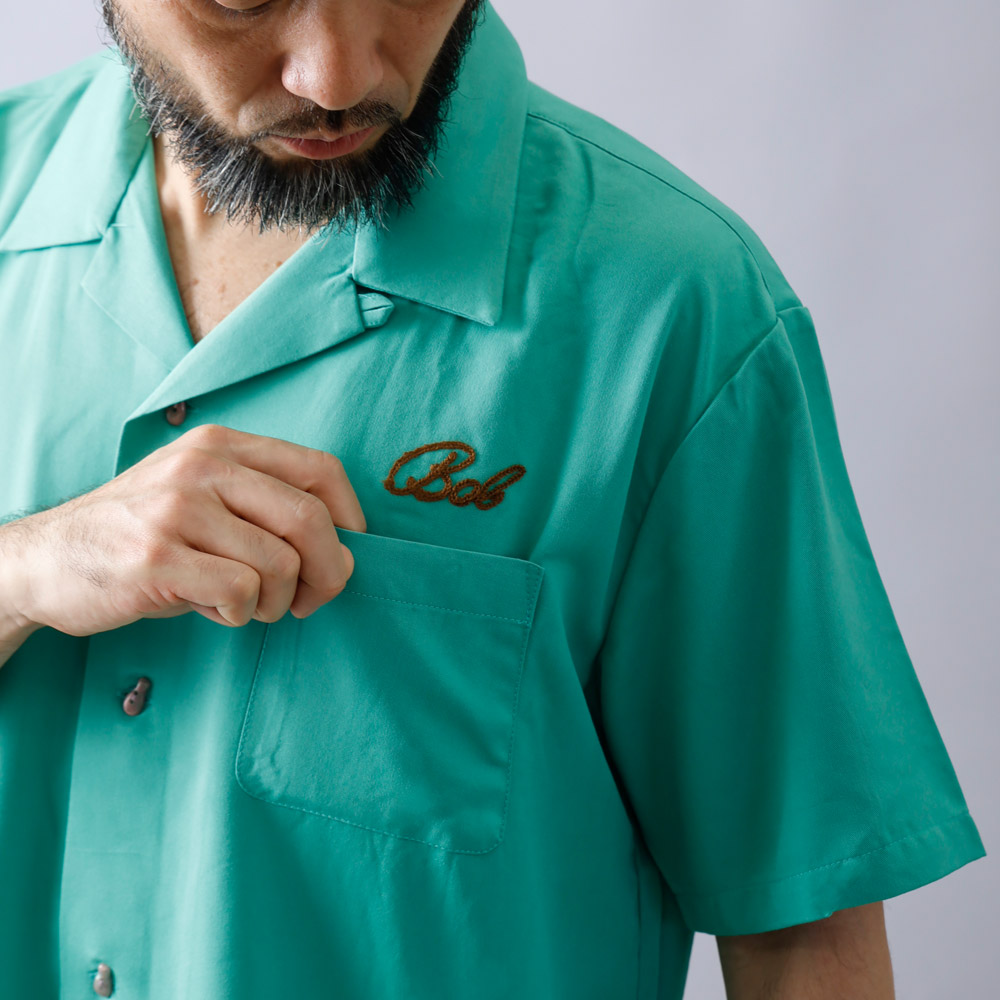 ボーリングシャツ メンズ 半袖シャツ 開襟シャツ オープンカラー 刺繍