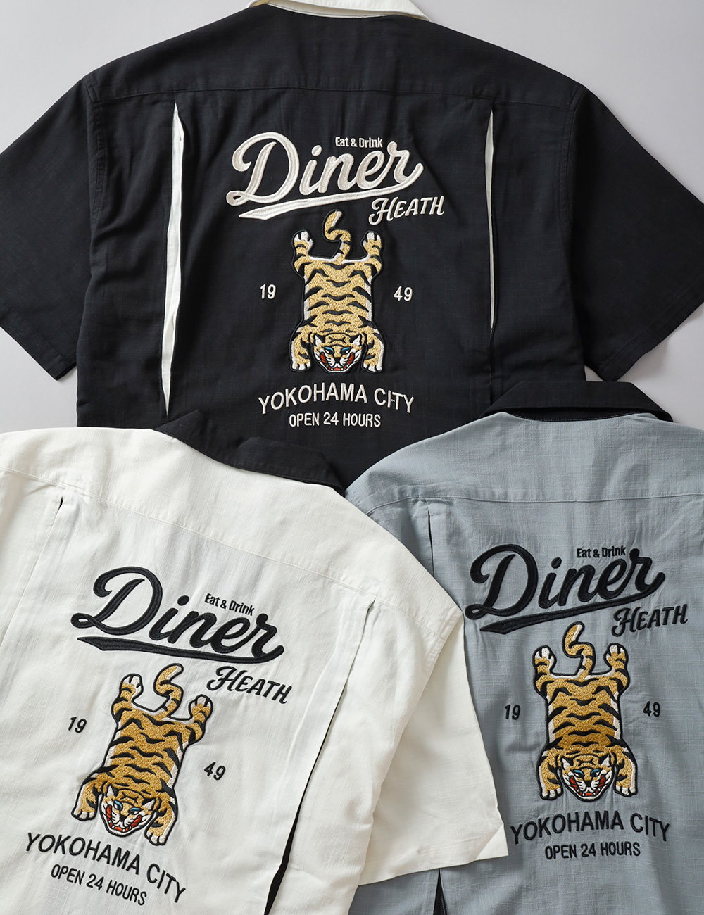 オープンカラーシャツ メンズ 半袖 刺繍 タイガー 虎 チベタンタイガー