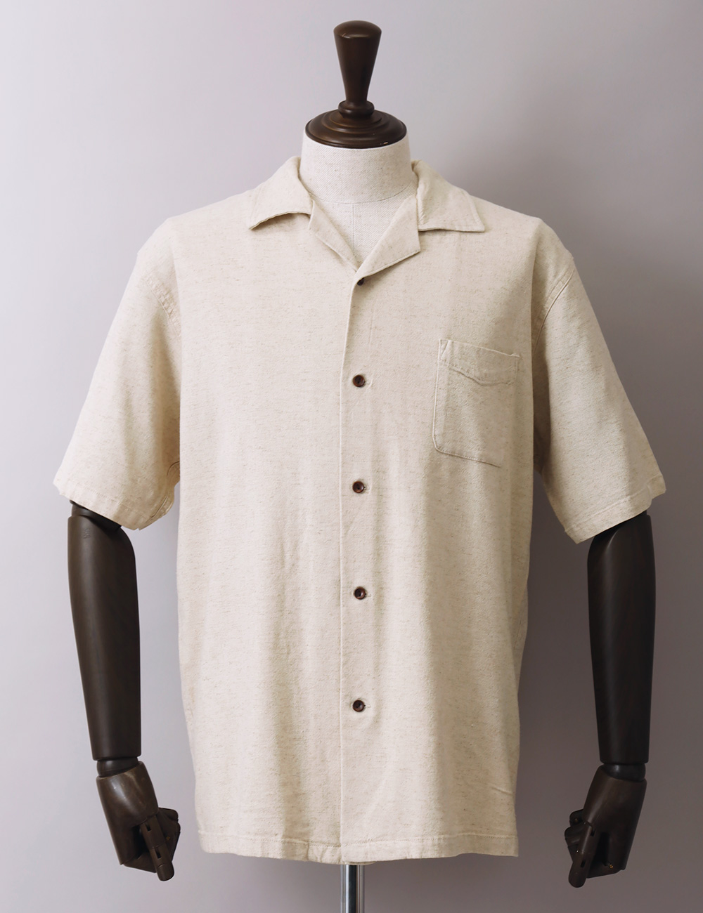 FLAX リネン　半袖　シャツ 白 古着　オープンカラー　開襟　実寸　L　XL BLUE PORT リネンシャツ 半袖 メンズ 開襟シャツ ストレッチリネン