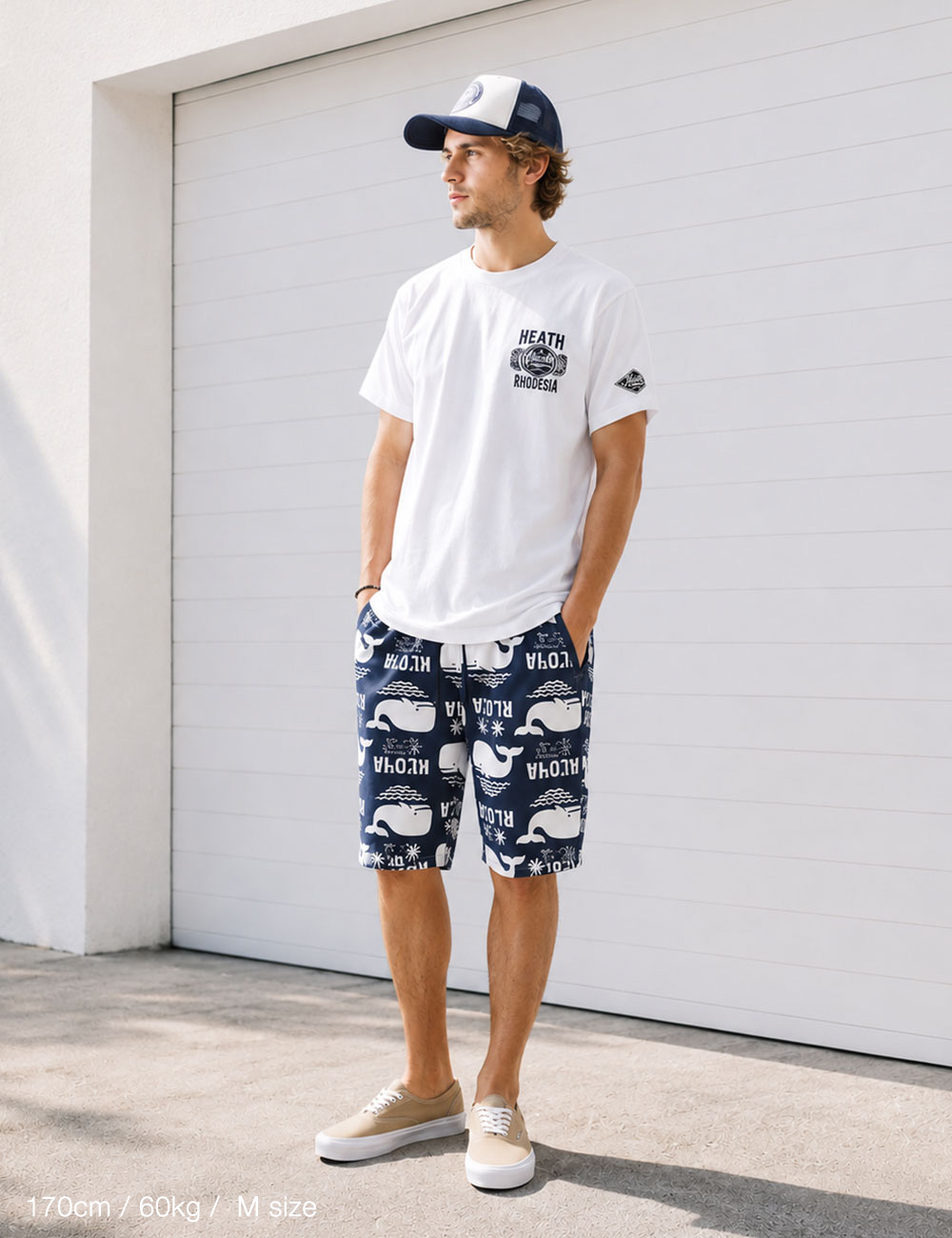 BLUE PORT ショートパンツ メンズ 裏パイル スウェット 総柄 夏 マリン