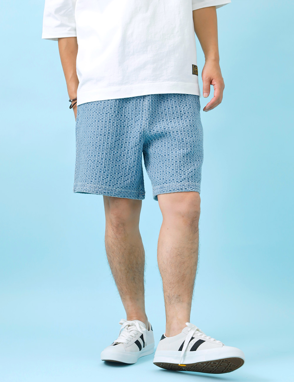 ショートパンツ メンズ インディゴデニム ウエストゴム 夏 HEATH M-XL