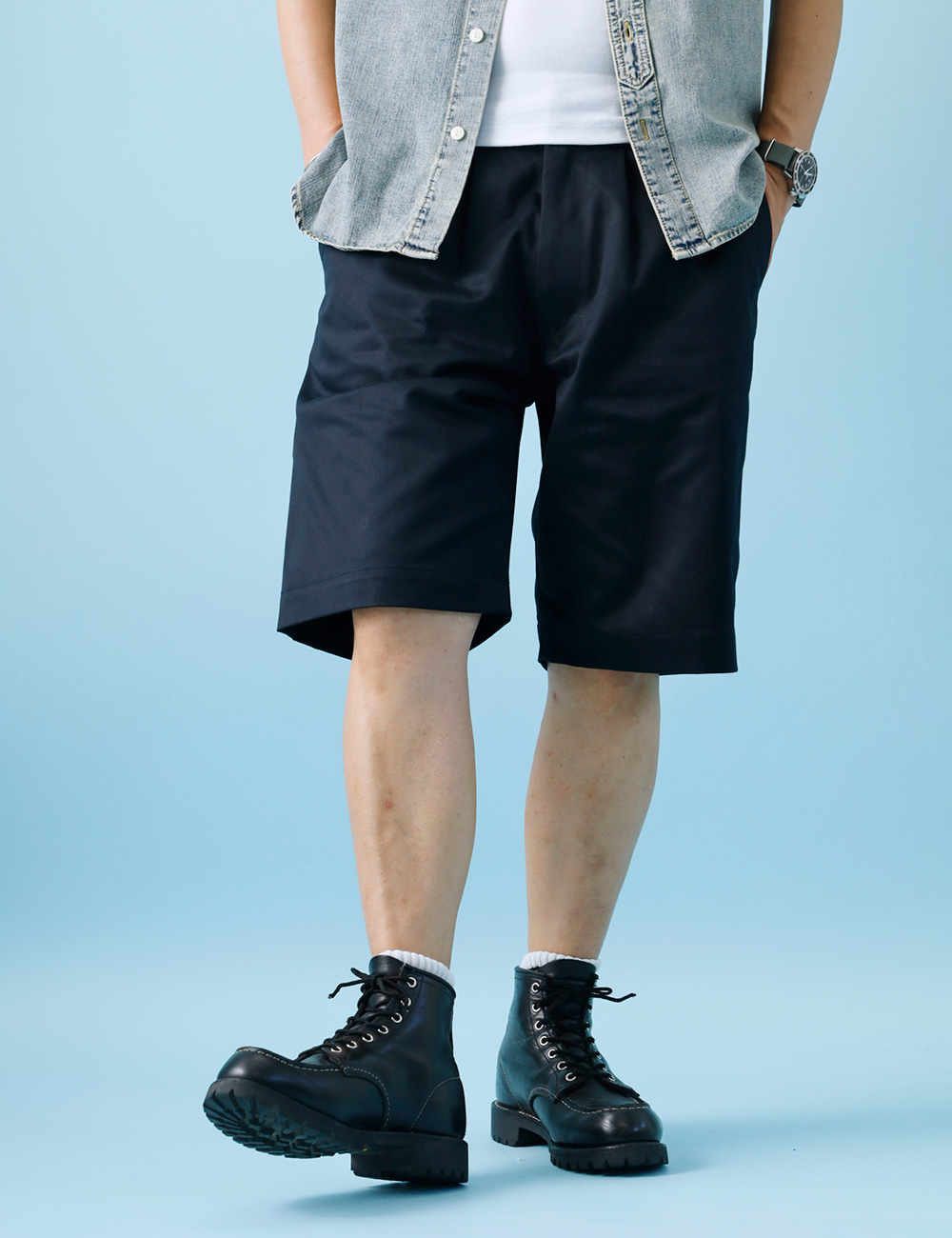 ショートパンツ メンズ チノ プリーツ ウエポンクロス 日本製 HEATH S