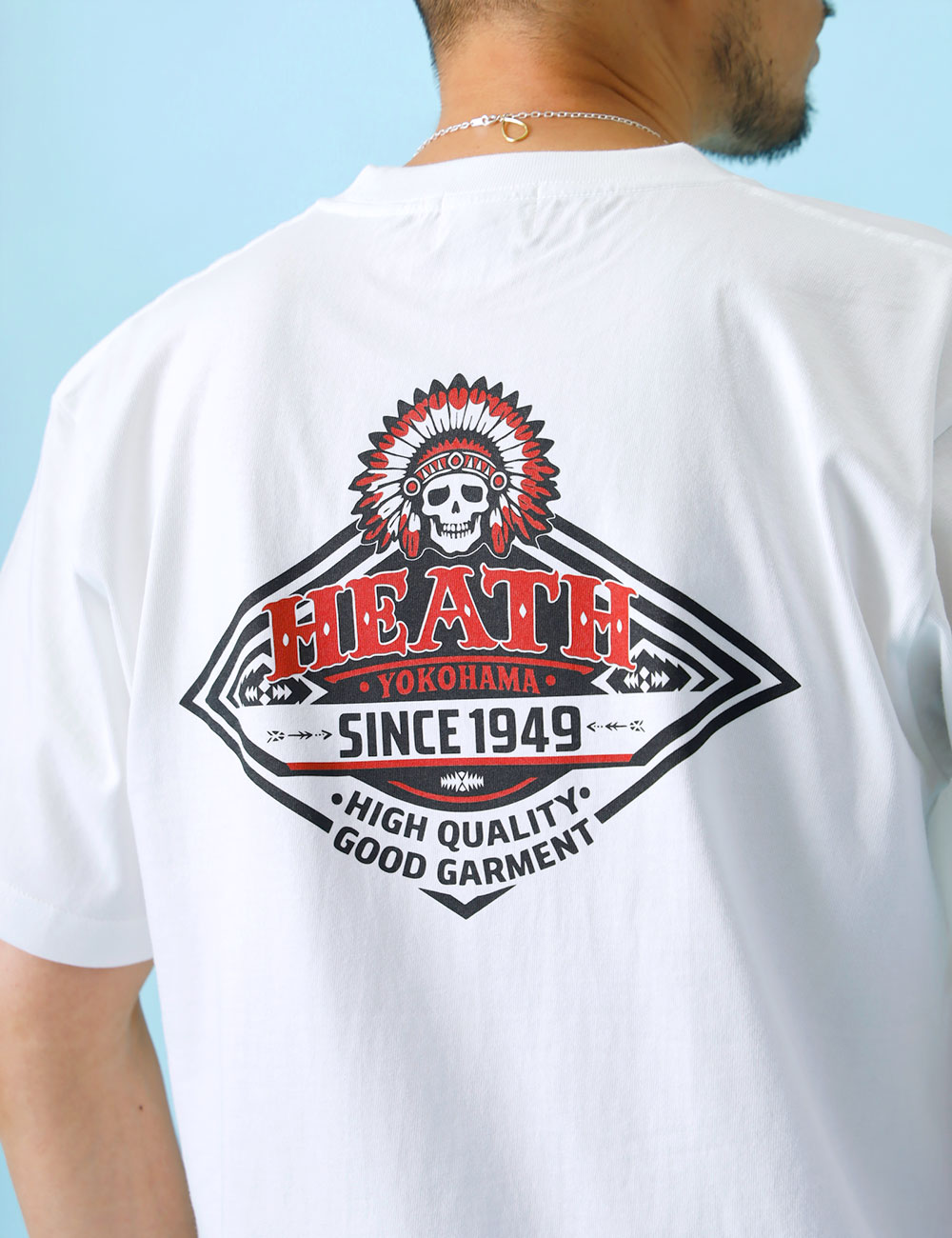 Tシャツ メンズ 半袖 7.4oz バックプリント スカル チマヨ柄 丸胴