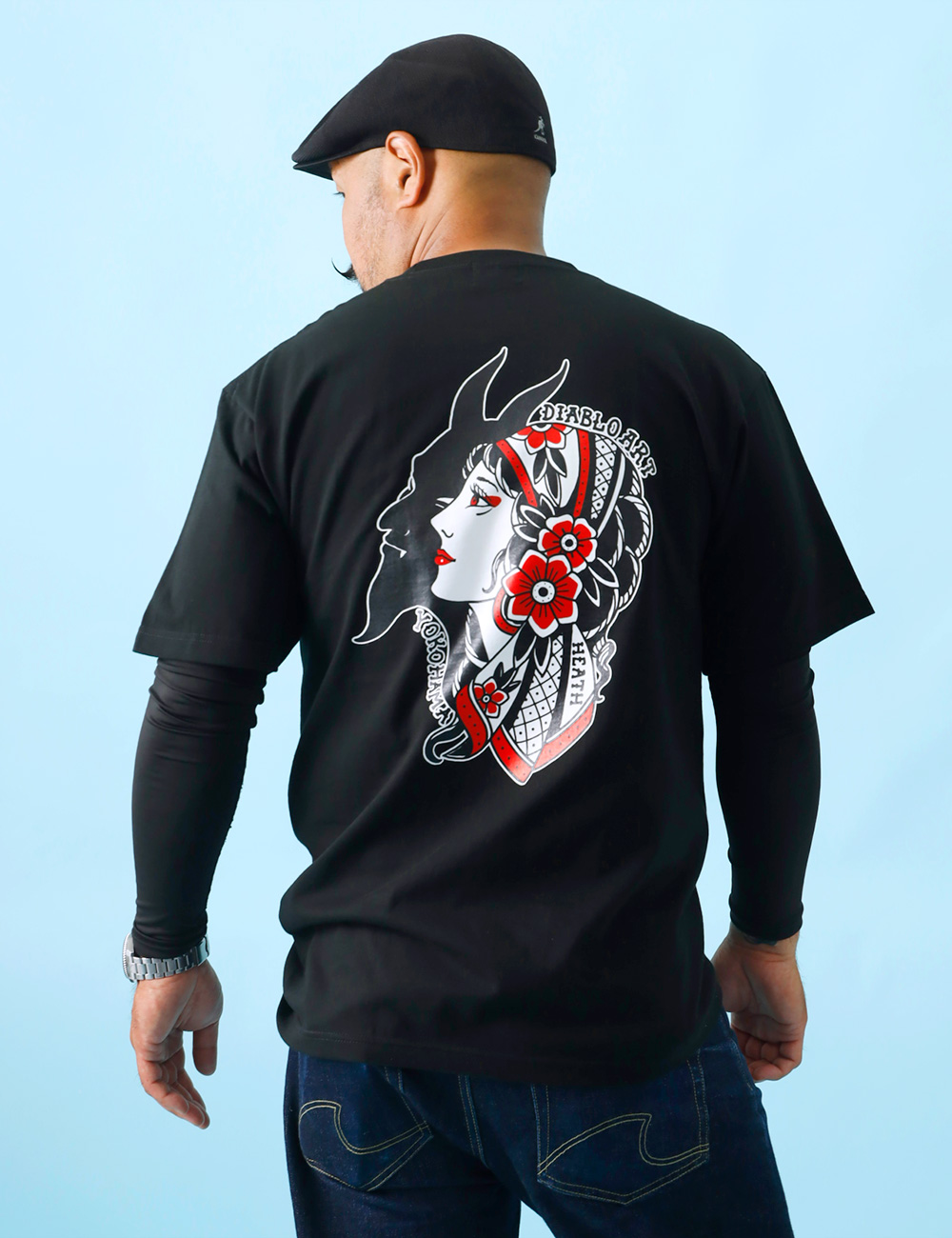 Tシャツ メンズ 半袖 バックプリント タトゥー レディヘッド 大きい