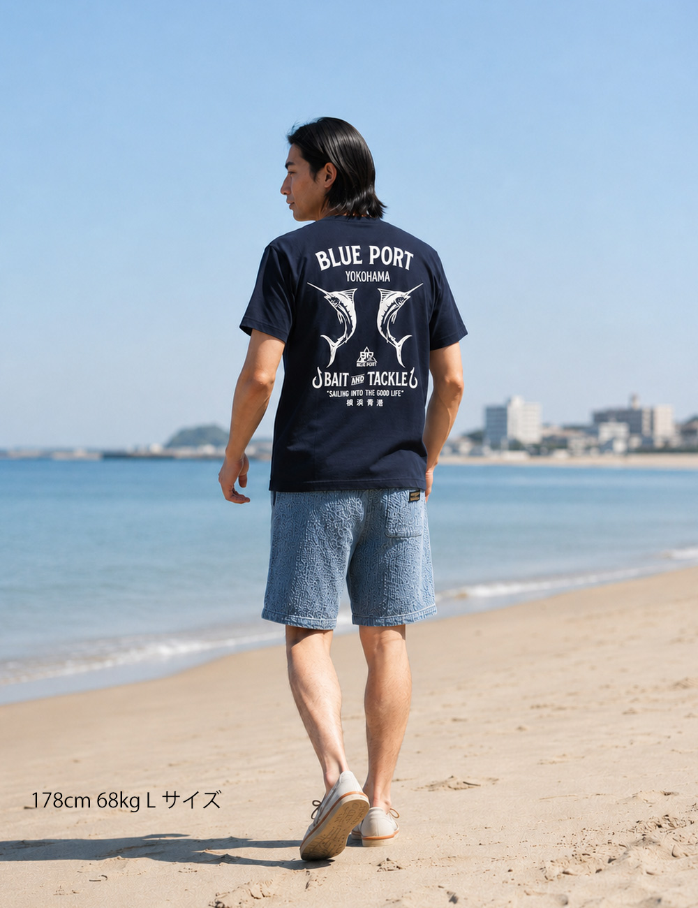 BLUE PORT Tシャツ メンズ 半袖 7.4oz バックプリント カジキ