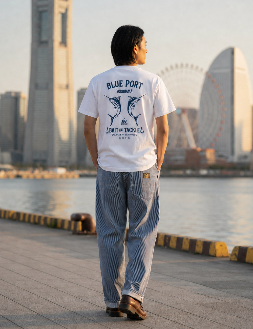 BLUE PORT Tシャツ メンズ 半袖 7.4oz バックプリント カジキ