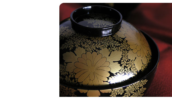 山田平安堂 吸物椀 菊に忍 （ 輪島塗：5客組 ） : 漆器 山田平安
