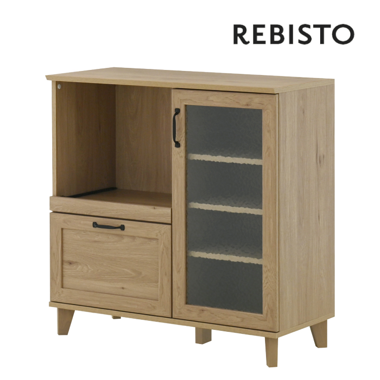 直送 レンジ棚 REBISTO レンジボード RV90-90RB 全2色 W90 H90cm デザインガラス 組立式 家具 キッチン 収納棚 新生活の画像