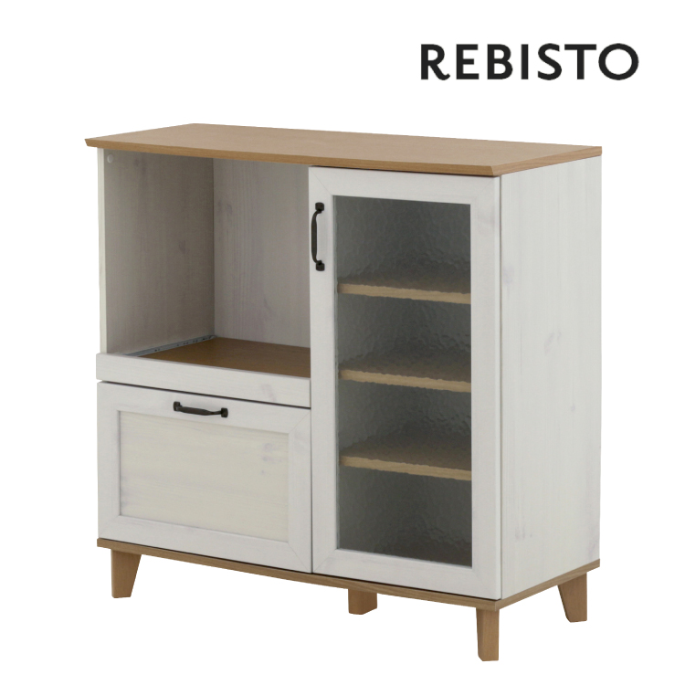 直送 レンジ棚 REBISTO レンジボード RV90-90RB 全2色 W90 H90cm デザインガラス 組立式 家具 キッチン 収納棚 新生活の画像