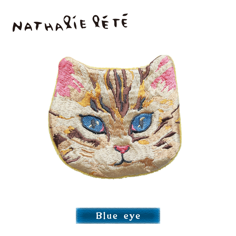ナタリーレテ 刺繍 キャットフェイス ポーチ Black cat Nathalie