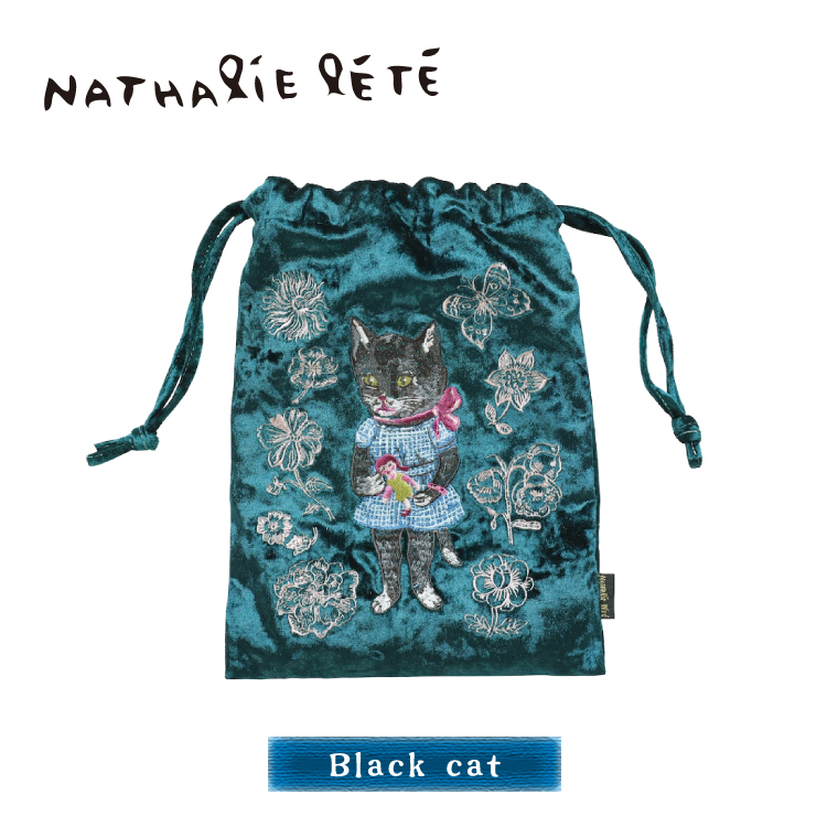 Nathalie Lete（ナタリーレテ） | ベロア巾着ポーチ 全6種｜猫 招き猫