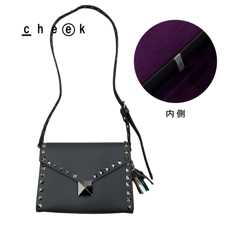 ショルダーバッグ studs shoulder 全5色 スタッズ シンプル かっこいい 個性的 インパクト 内ポケット チャーム 斜め掛け 肩掛け 長さ調節