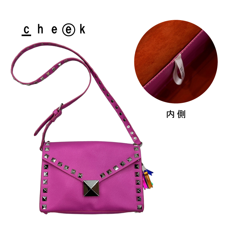 ショルダーバッグ studs shoulder 全5色 スタッズ シンプル かっこいい 個性的 インパクト 内ポケット チャーム 斜め掛け 肩掛け 長さ調節