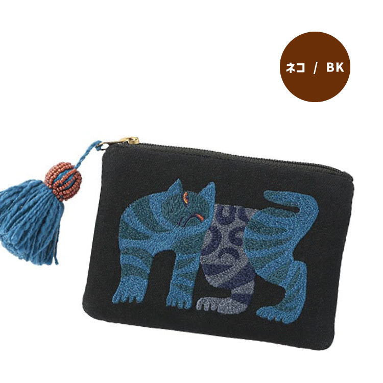 ポーチ | CHIZURI 刺繍フラットポーチ 全4種 タッセル付