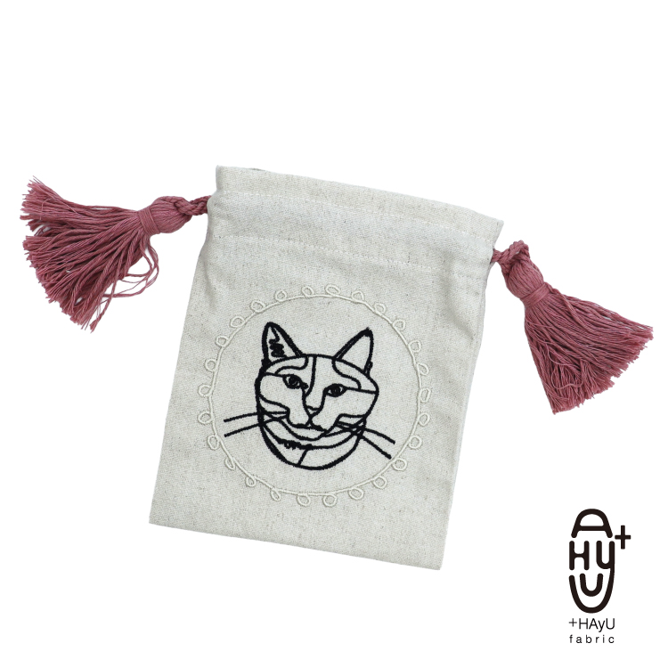 巾着 S HAyU 刺繍巾着 Sサイズ 全2色 タッセル 巾着バッグ 猫 CAT 刺繍
